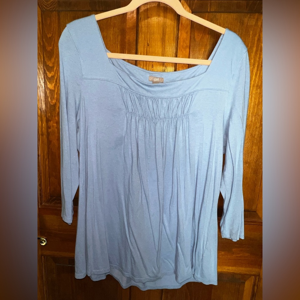 J.JILL Light Blue Women’s Long Sleeve Flattering Shirred Scoop Neck Top